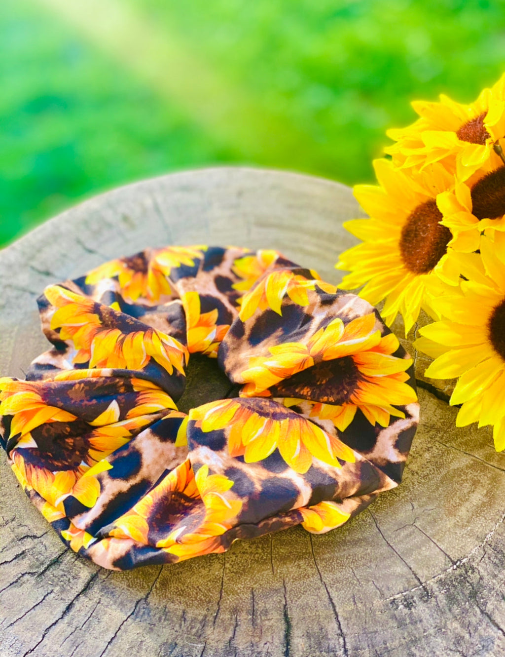 Leopard Sunflower Scrunchie