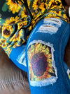 Vintage Sunflower Stitch Patch Jean Leggings