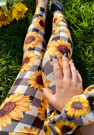 Sunflower Black & White Plaid Hair Scrunchie