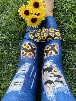 Sunflower Patch Blue Jean Leggings