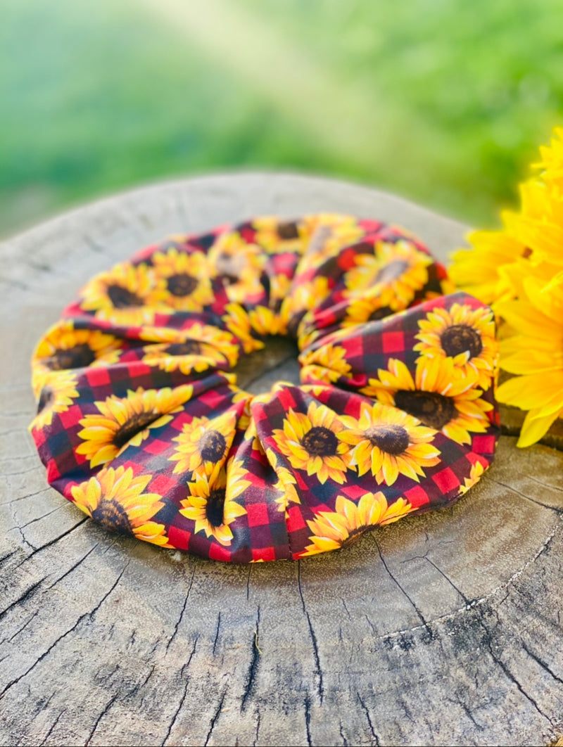 Red Buffalo Plaid Sunflower Hair Scrunchie