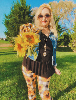 Sunflower Black & White Plaid Hair Scrunchie