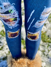 Vintage Sunflower Stitch Patch Jean Leggings