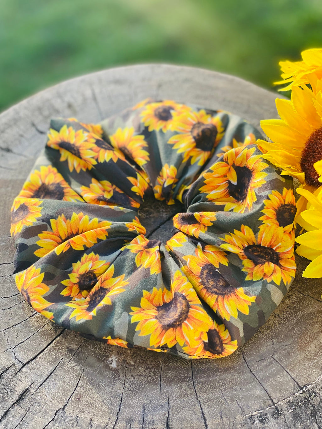 Sunflower Camouflage Hair Scrunchie