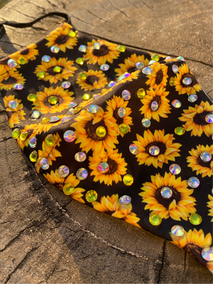 Sparkly Sunflower Face Mask with Rhinestones