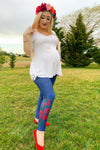 Red Roses on Blue Jean Leggings