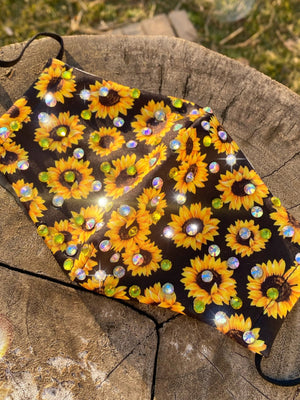 Sparkly Sunflower Face Mask with Rhinestones