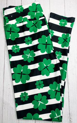 Green Shamrock Clover Stripe Leggings