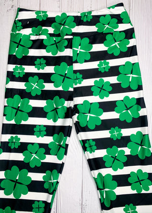 Green Shamrock Clover Stripe Leggings