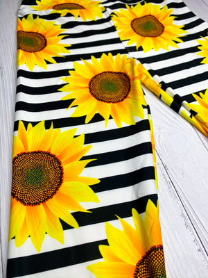 Black & White Stripe Sunflower Leggings
