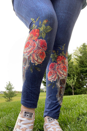 Skulls & Roses Blue Jean Leggings