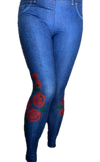 Red Roses on Blue Jean Leggings